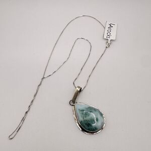 Pear shaped Larimar cabochon in sterling silver with LA rocks 925 necklace!